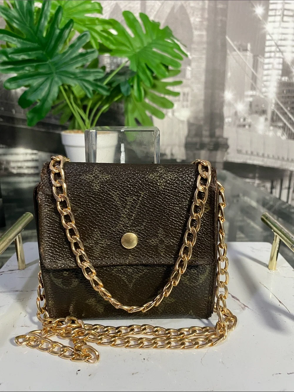 Louis Vuitton Brown Monogram Canvas Gold Chain Shoulder Bag